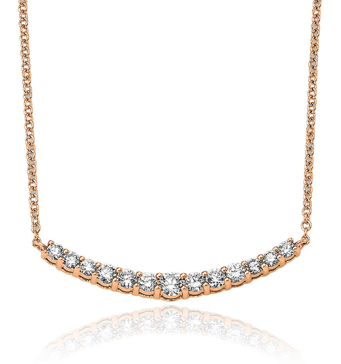 14K Solid Rose Pink Gold Lab Diamond Bar Necklace Chain