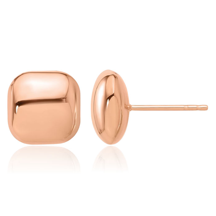 14K Solid Rose Pink Gold 10mm Square Stud Earrings