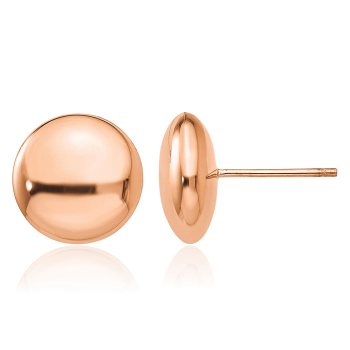 14K Solid Rose Pink Gold 12mm Button Stud Earrings