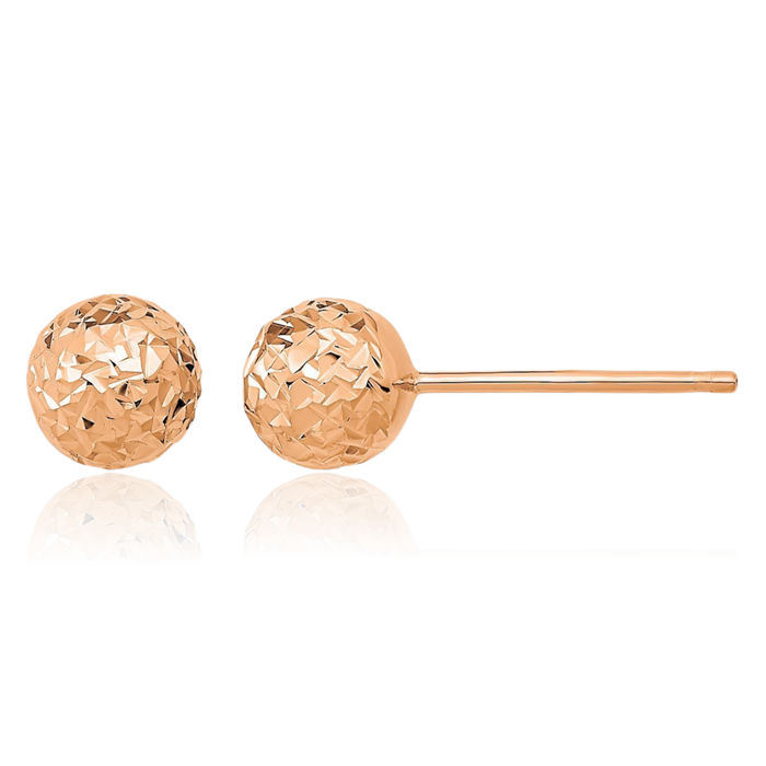 14K Solid Rose Pink Gold 6mm Ball Stud Earrings