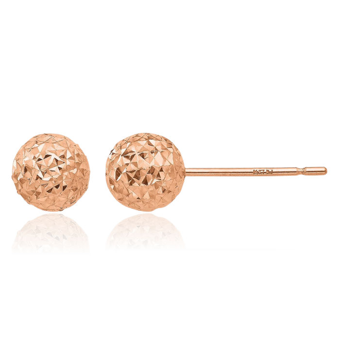 14K Solid Rose Pink Gold 6mm Ball Stud Earrings