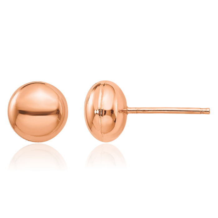 14K Solid Rose Pink Gold 8mm Button Stud Earrings