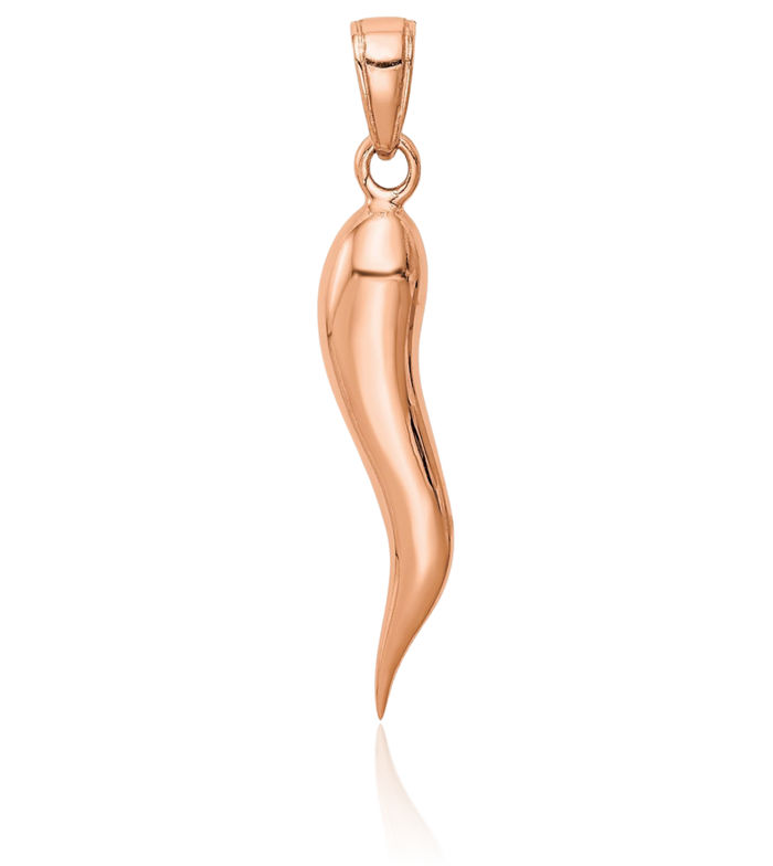 14K Solid Rose Pink Gold Cornicello Italian Horn Necklace Lucky Protection Amulet Pendant Chilli Pepper Charm