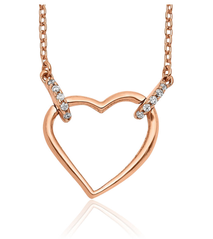 14K Solid Rose Pink Gold Diamond Heart Necklace Love Pendant Friendship Charm Chain