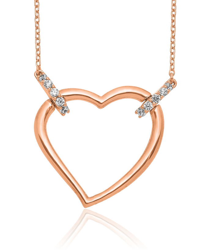 14K Solid Rose Pink Gold Diamond Heart Necklace Love Pendant Friendship Charm Chain