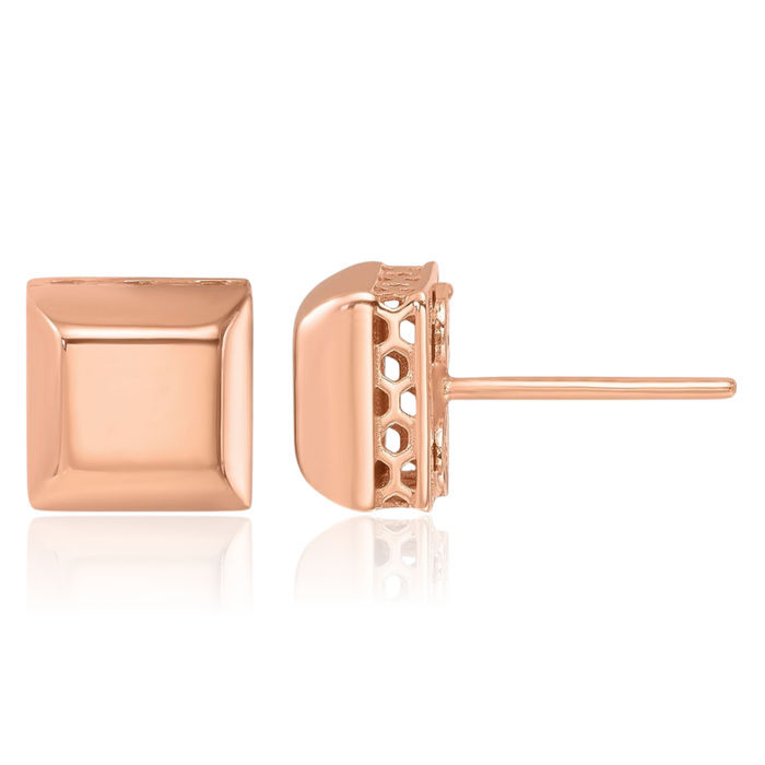 14K Solid Rose Pink Gold Edge Square Stud Earrings