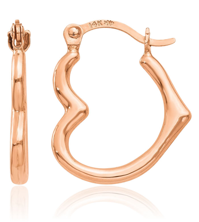 14K Solid Rose Pink Gold Heart Friendship Small Hoop Earrings
