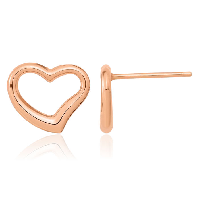 14K Solid Rose Pink Gold Heart Stud Earrings