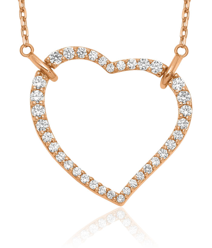 14K Solid Rose Pink Gold Lab Diamond Heart Pendant Necklace