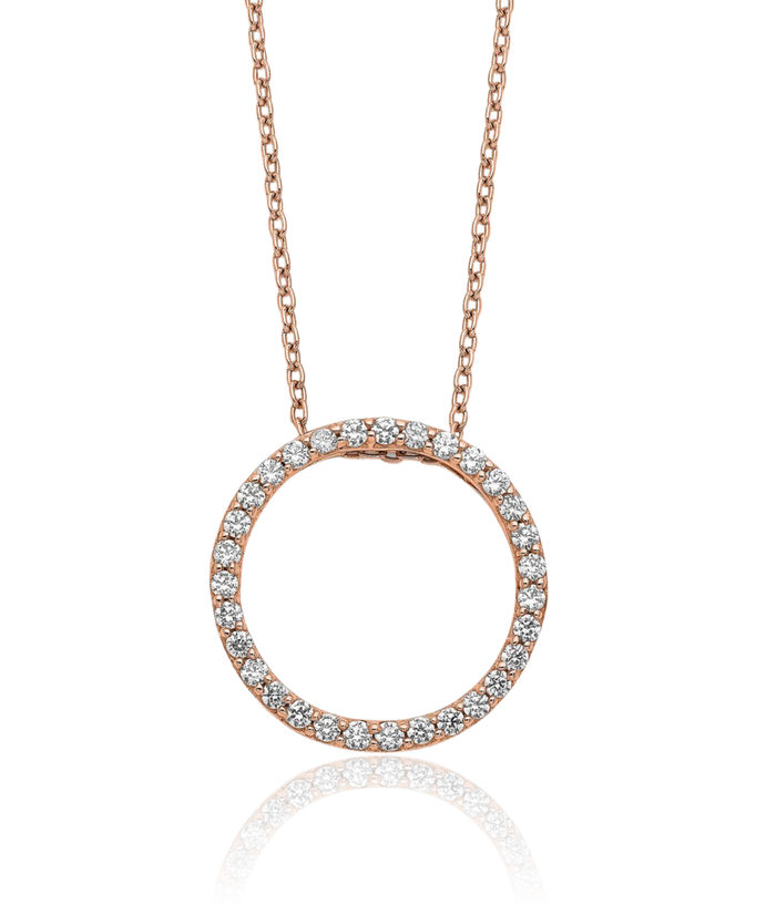 14K Solid Rose Pink Gold Lab Diamond Circle Round Geometric Chain Necklace