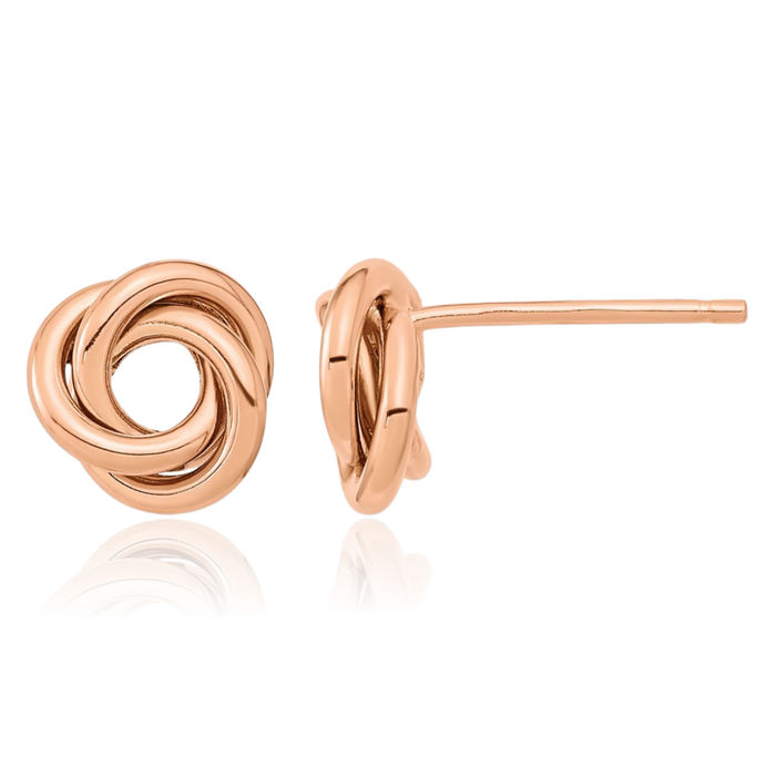 14K Solid Rose Pink Gold Twisted Love Knot Symbol Stud Earrings