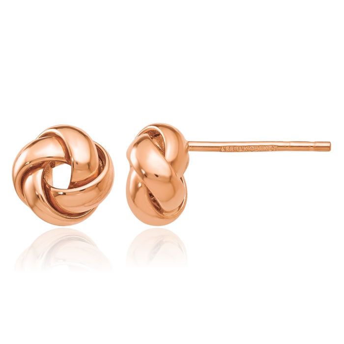 14K Solid Rose Pink Gold Twisted Love Knot Symbol Stud Earrings