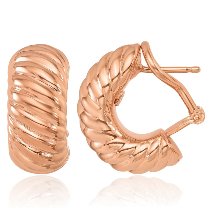 14K Solid Rose Pink Gold Omega Clip Back Post Hoop Earrings