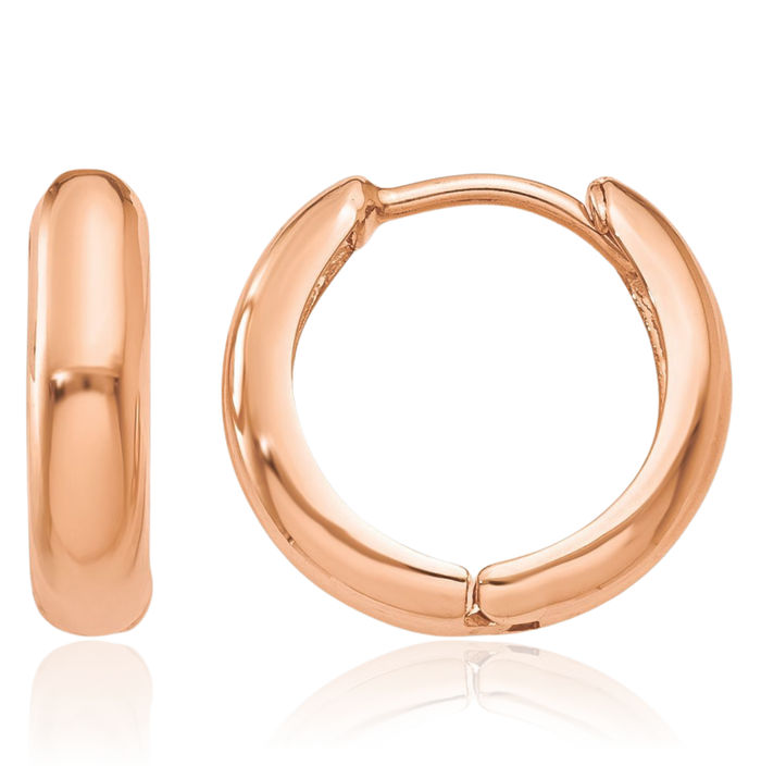 14K Solid Rose Pink Gold Round Huggie Mini Hoop Earrings