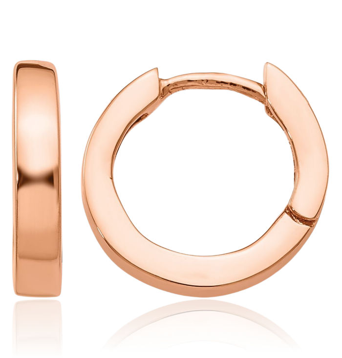 14K Solid Rose Pink Gold Round Huggie Small Hoop Earrings