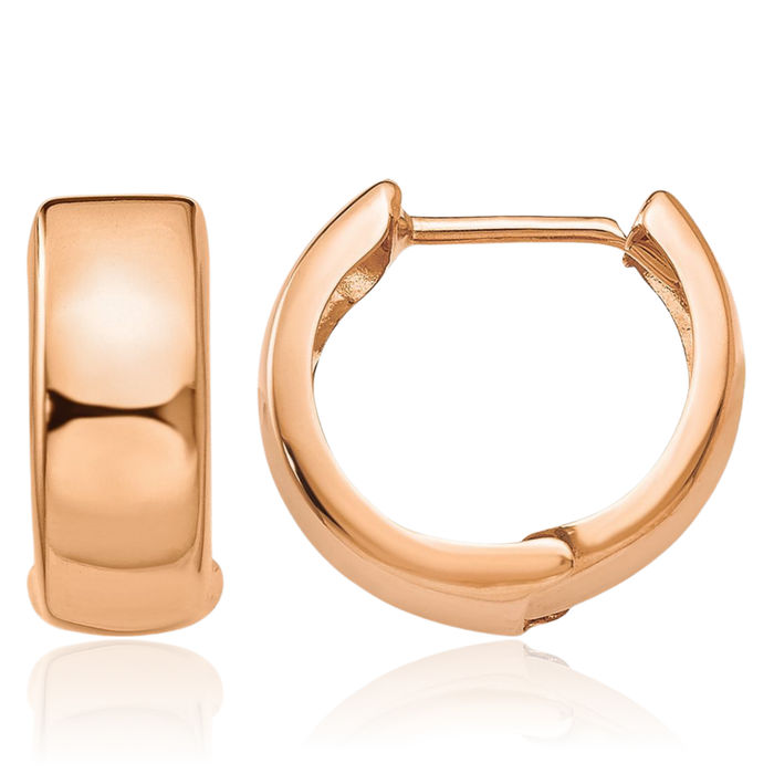 14K Solid Rose Pink Gold Round Huggie Small Hoop Earrings