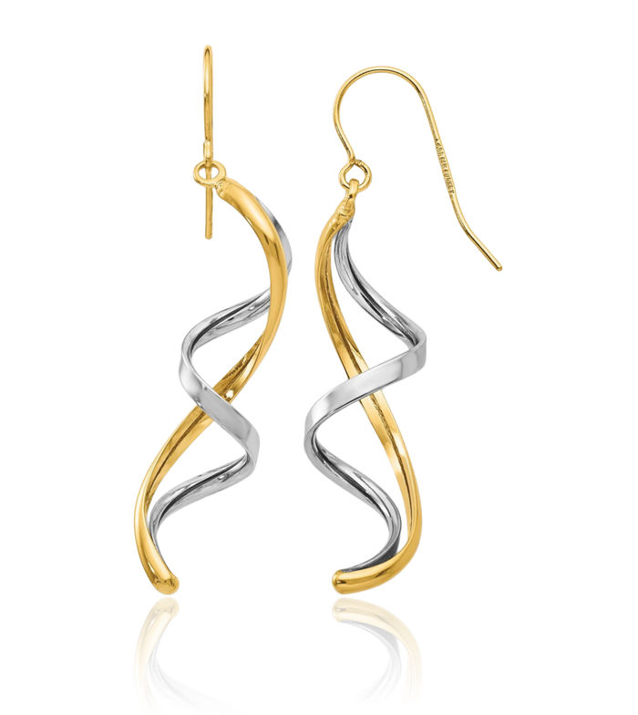 14K Solid Two Tone Gold Drop Dangle Earrings