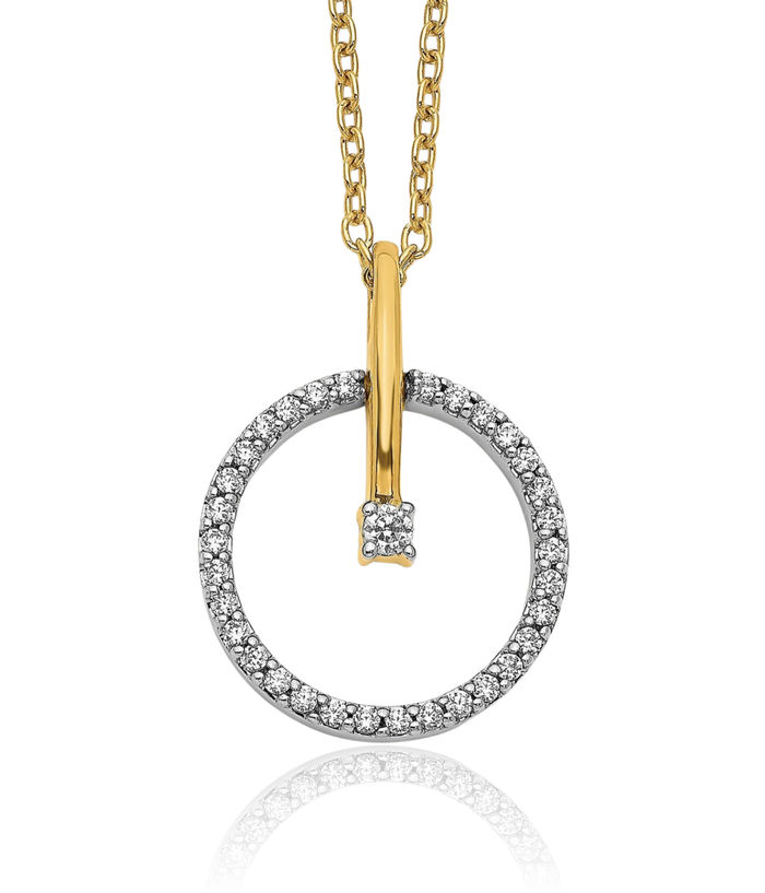 14K Solid Two Tone Gold Diamond Circle Round Geometric Necklace Chain