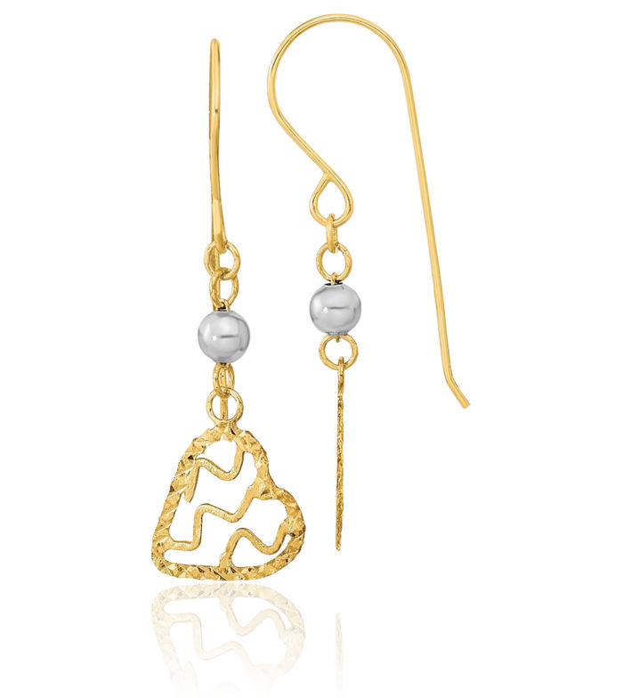 14K Solid Two Tone Gold Heart Drop Dangle Earrings