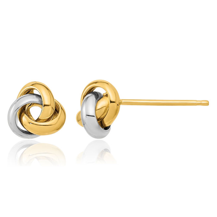 14K Solid Two Tone Gold Twisted Love Knot Symbol Stud Earrings