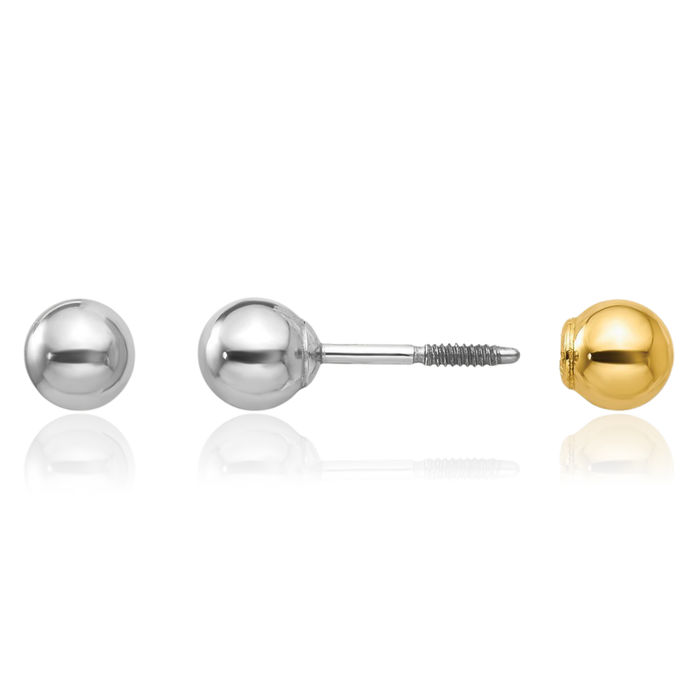 14K Solid Two Tone Gold Reversible 4mm Ball Stud Earrings