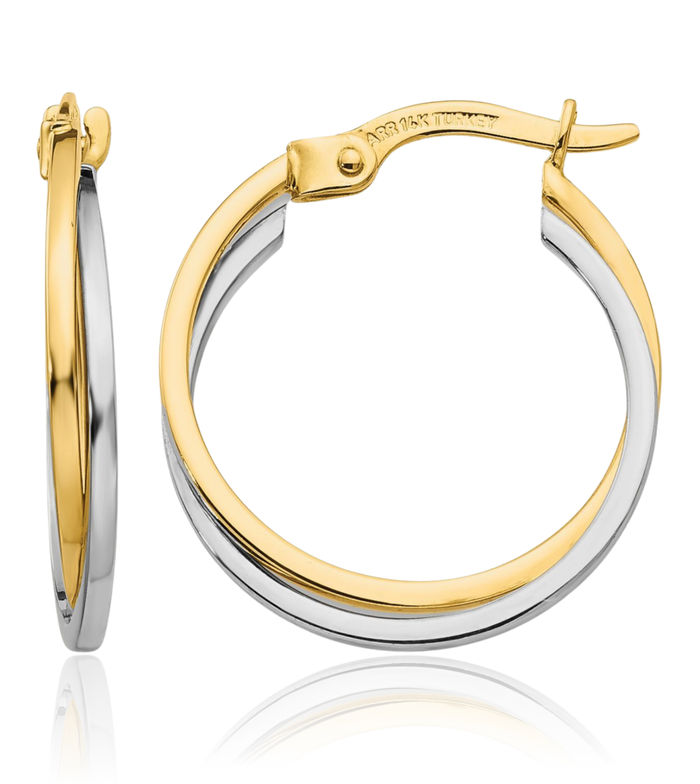 14K Solid Two Tone Gold Round Small Hoop Earrings