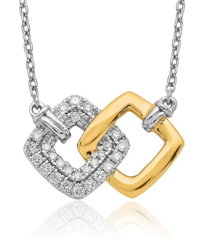 14K Solid Two Tone Gold Yellow Diamond Double Square Geometric Necklace Chain