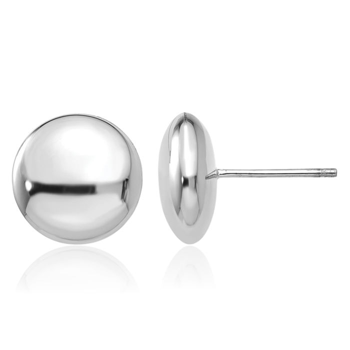 14K Solid White Gold 12mm Button Stud Earrings