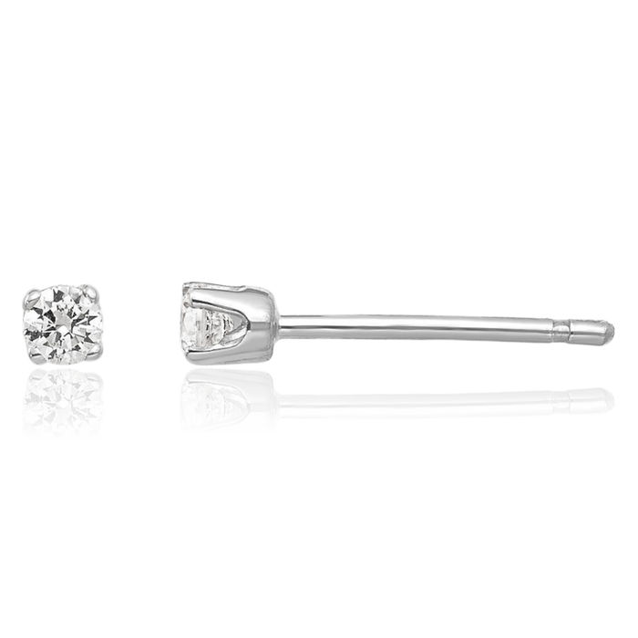 14K Solid White Gold 2.25mm Cubic Zirconia CZ Stud Earrings