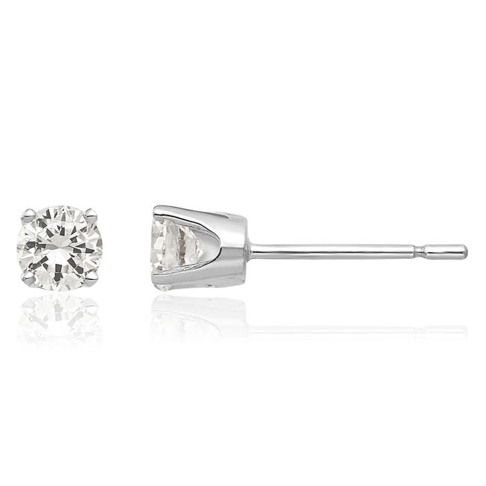 14K Solid White Gold 3.75mm Cubic Zirconia CZ Stud Earrings