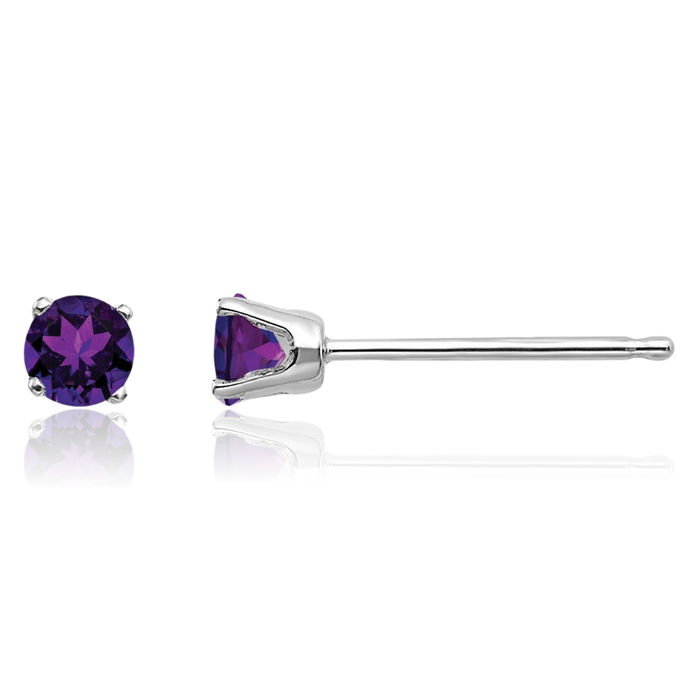 14K Solid White Gold 3mm Purple Amethyst Studs Gemstone Solitaire Earrings February Birthstone Jewelry