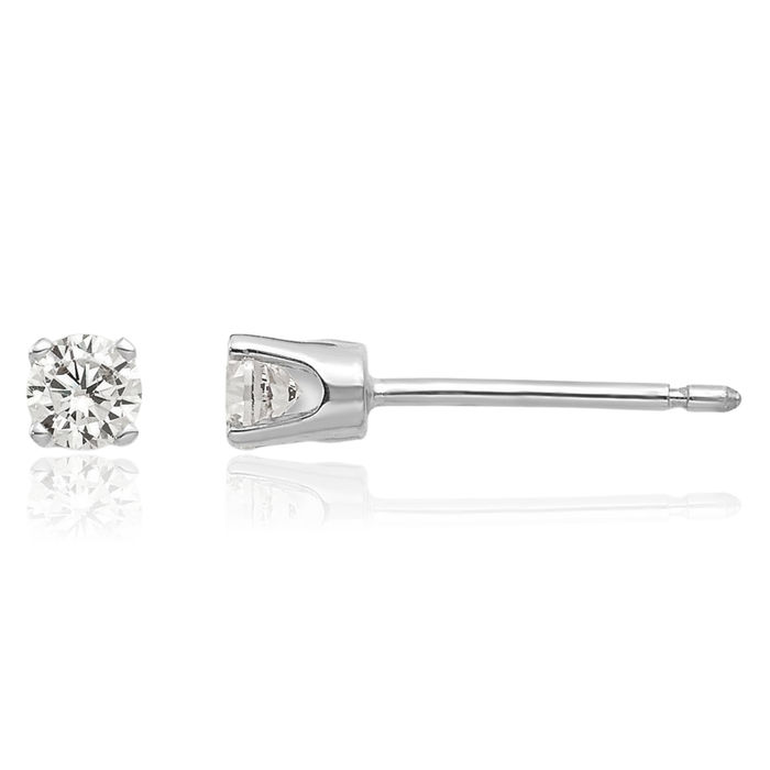 14K Solid White Gold 3mm Cubic Zirconia CZ Stud Earrings