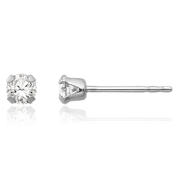 14K Solid White Gold 3mm Cubic Zirconia CZ Stud Earrings