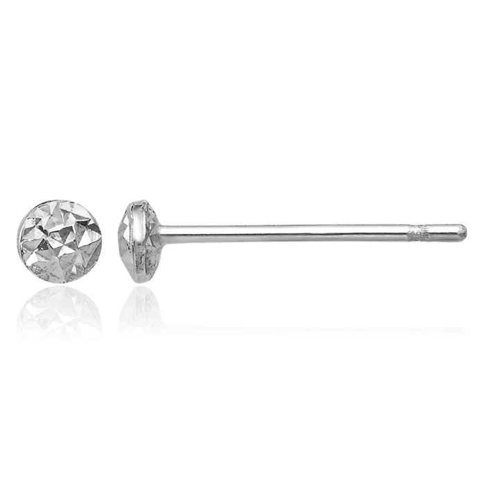 14K Solid White Gold 3mm Circle Round Stud Earrings