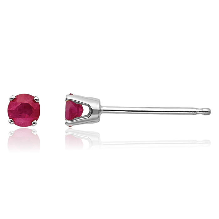 14K Solid White Gold 3mm Red Ruby Studs Gemstone Solitaire Earrings July Birthstone Jewelry