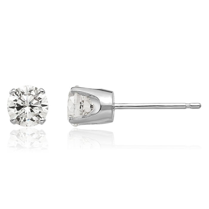 14K Solid White Gold 4.5mm Cubic Zirconia CZ Stud Earrings