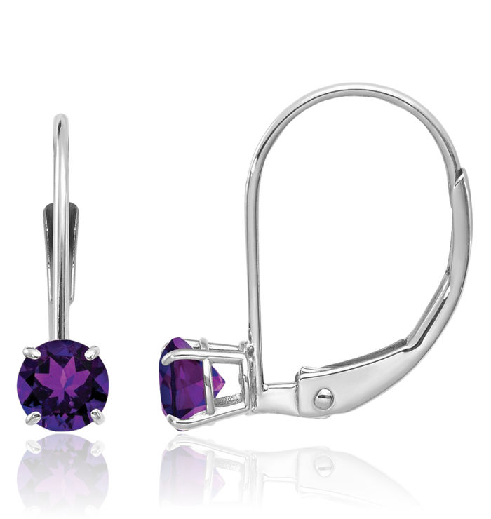 14K Solid White Gold 4mm Purple Amethyst Drop Dangle Earrings February Birthstone Jewelry