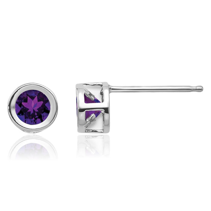 14K Solid White Gold 4mm Purple Amethyst Studs Gemstone Solitaire Earrings February Birthstone Jewelry