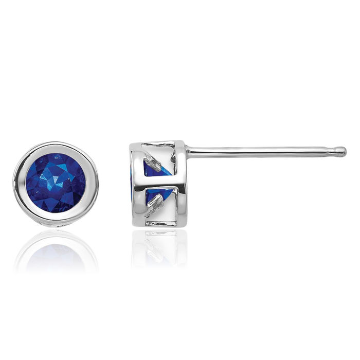 14K Solid White Gold 4mm Blue Sapphire Studs Gemstone Solitaire Earrings September Birthstone Jewelry