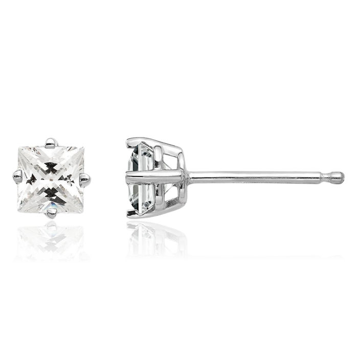 14K Solid White Gold 4mm Cubic Zirconia CZ Studs Gemstone Solitaire Earrings April Birthstone Jewelry