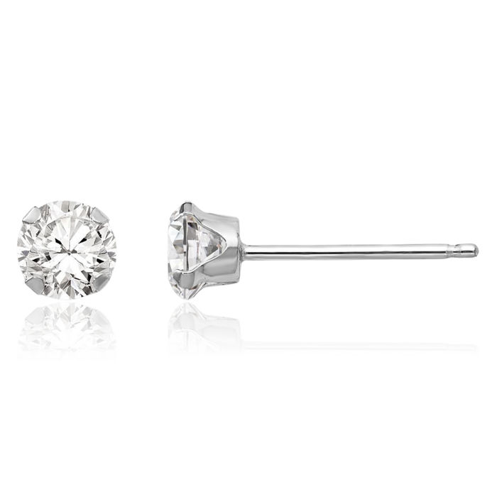 14K Solid White Gold 4mm Cubic Zirconia CZ Stud Earrings