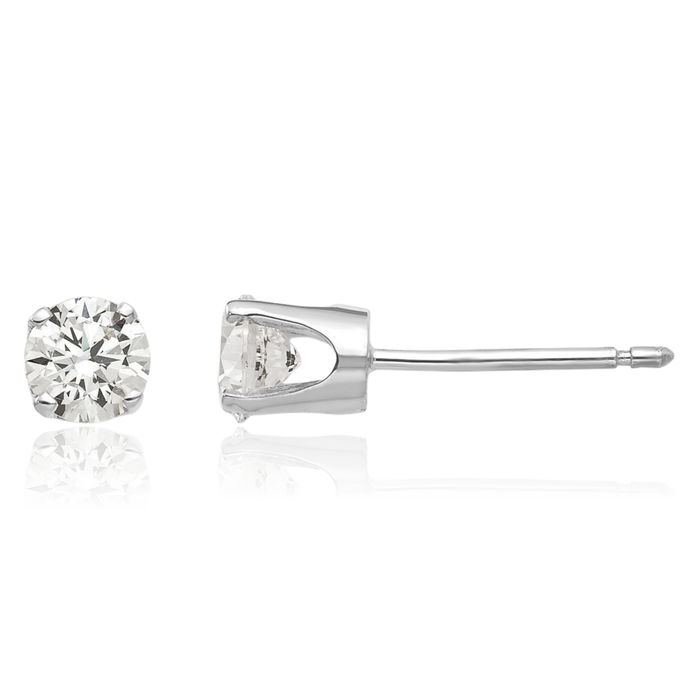 14K Solid White Gold 4mm Cubic Zirconia CZ Stud Earrings