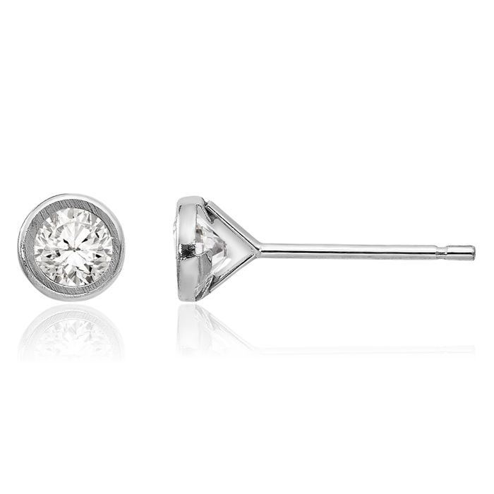 14K Solid White Gold 4mm Cubic Zirconia CZ Stud Earrings