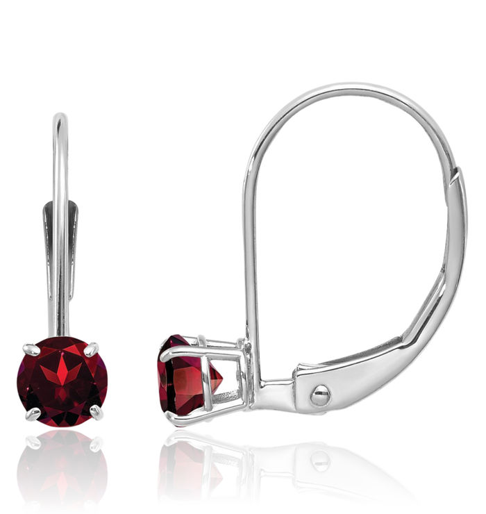 14K Solid White Gold 4mm Red Garnet Drop Dangle Earrings January Birthstone Jewelry