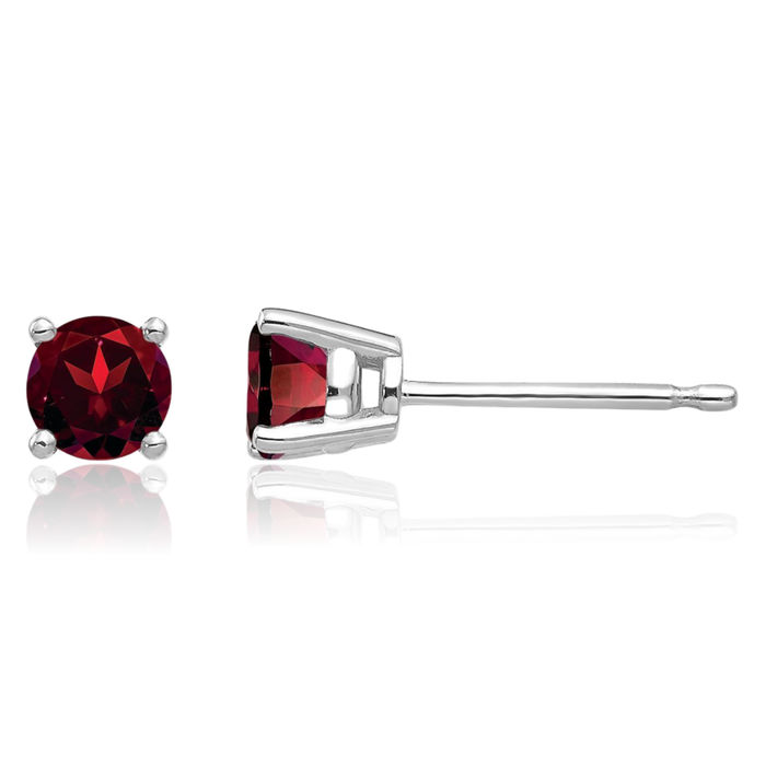 14K Solid White Gold 4mm Red Garnet Studs Gemstone Solitaire Earrings January Birthstone Jewelry