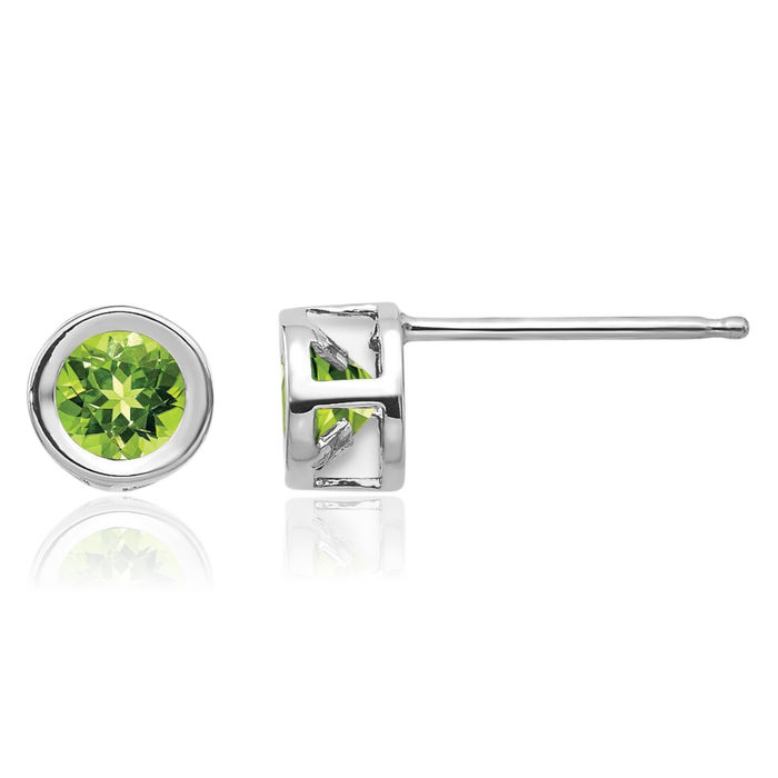 14K Solid White Gold 4mm Green Peridot Studs Gemstone Solitaire Earrings August Birthstone Jewelry