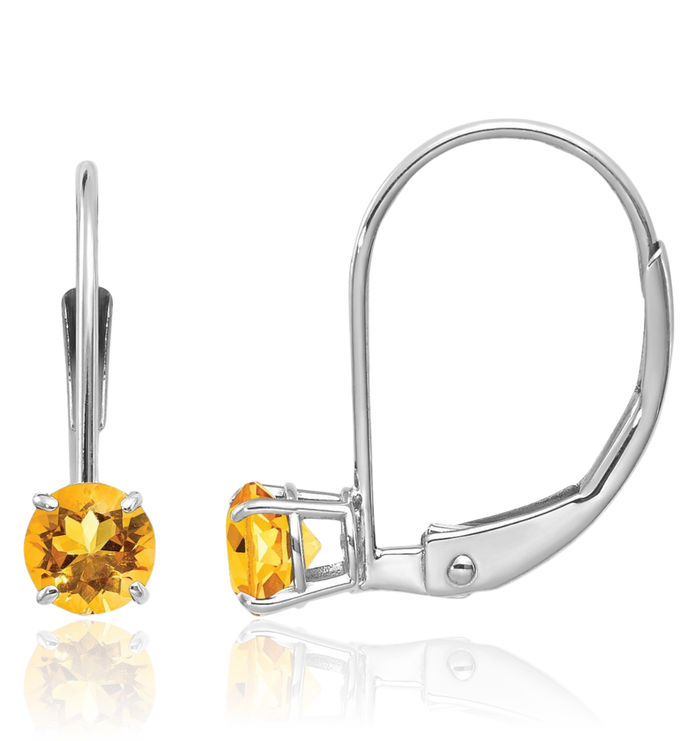 14K Solid White Gold 4mm Round Yellow Orange Citrine Drop Dangle Earrings November Birthstone Jewelry