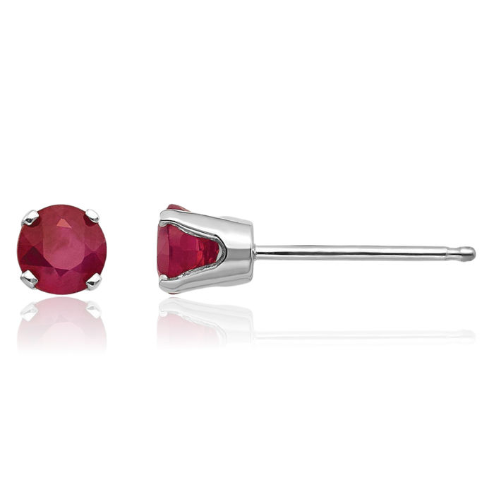 14K Solid White Gold 4mm Red Ruby Studs Gemstone Solitaire Earrings July Birthstone Jewelry