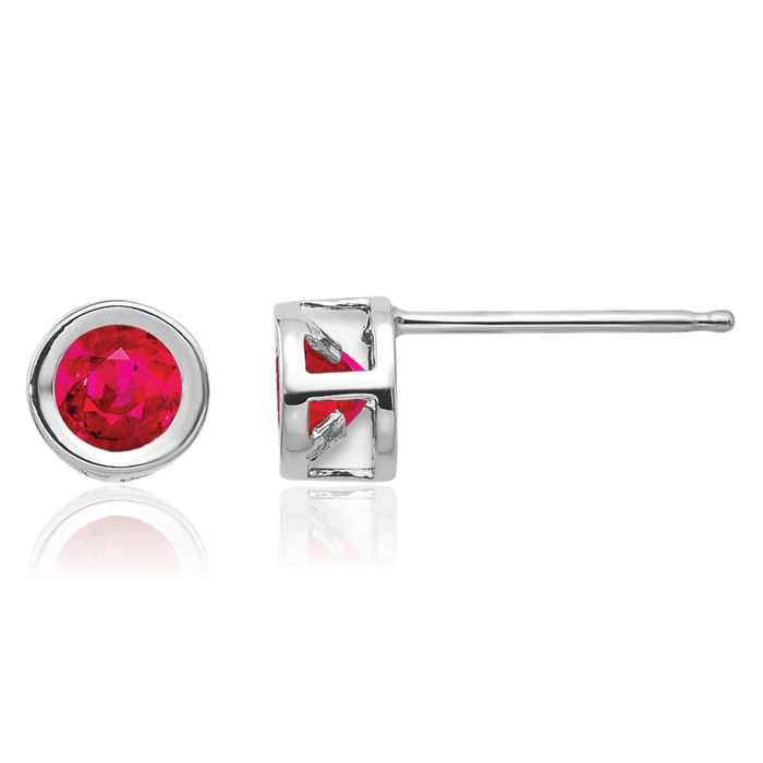 14K Solid White Gold 4mm Red Ruby Studs Gemstone Solitaire Earrings July Birthstone Jewelry