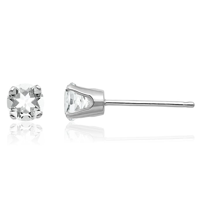 14K Solid White Gold 4mm Topaz Studs Gemstone Solitaire Earrings April Birthstone Jewelry